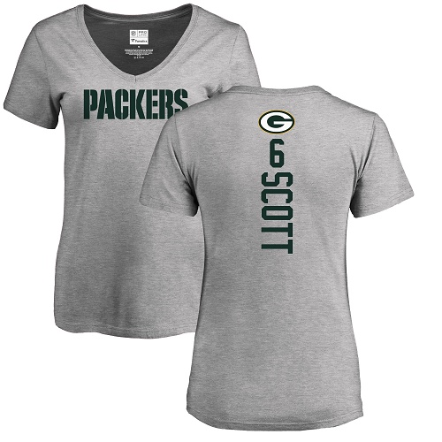 Green Bay Packers Ash Women #6 Scott J K Backer V-Neck Nike NFL T Shirt->nfl t-shirts->Sports Accessory